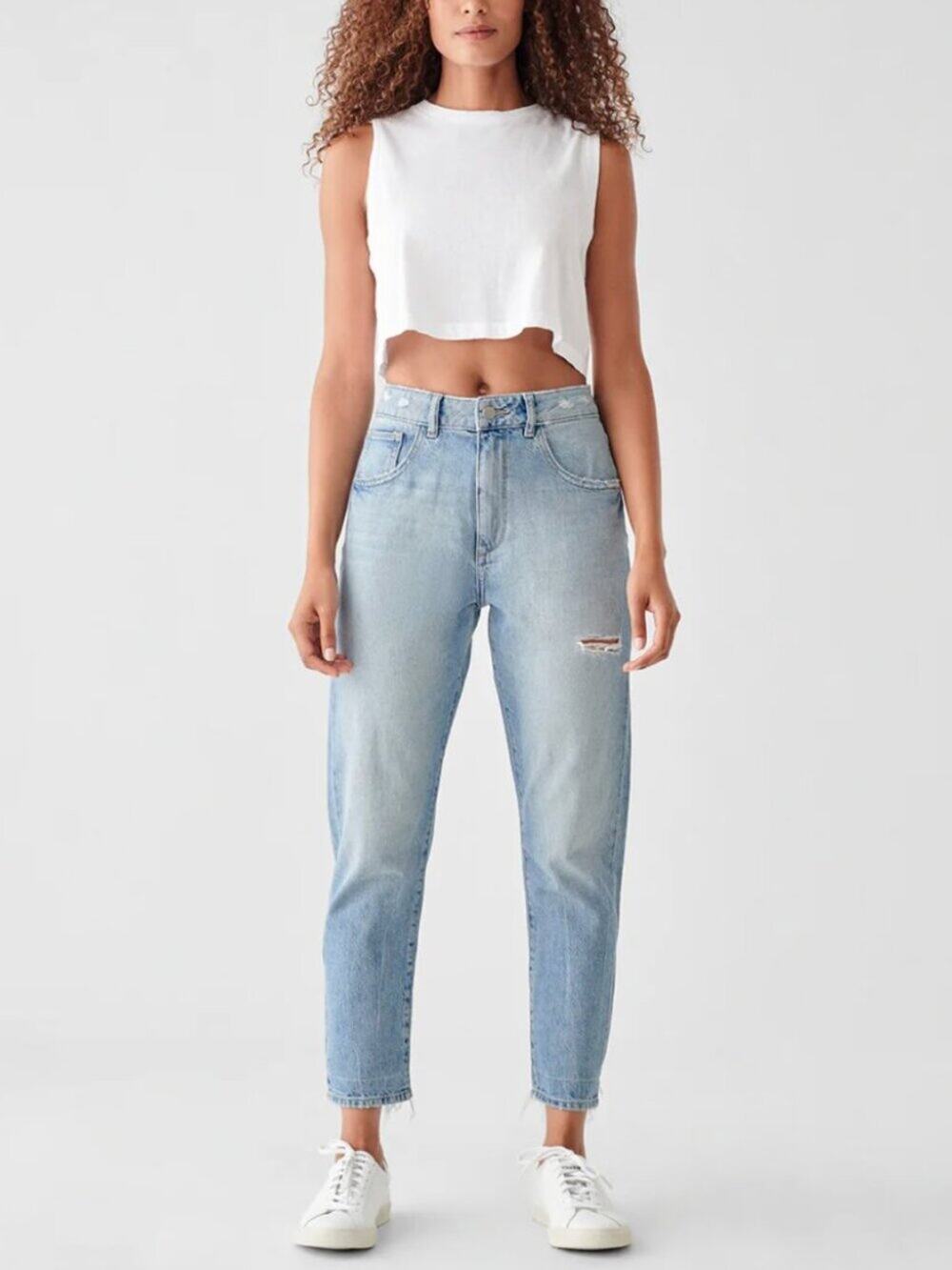 DL1961 Susie High Rise Distressed Tapered Jeans in Rollands Wash